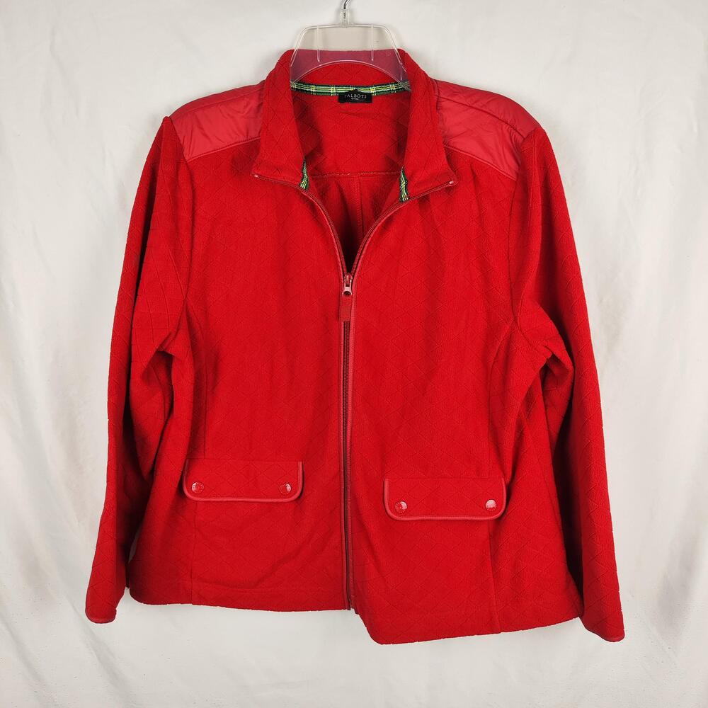Talbots Jacket Womens Petite XL Red Quilted Fleece Full Zip Snap Pockets Coat